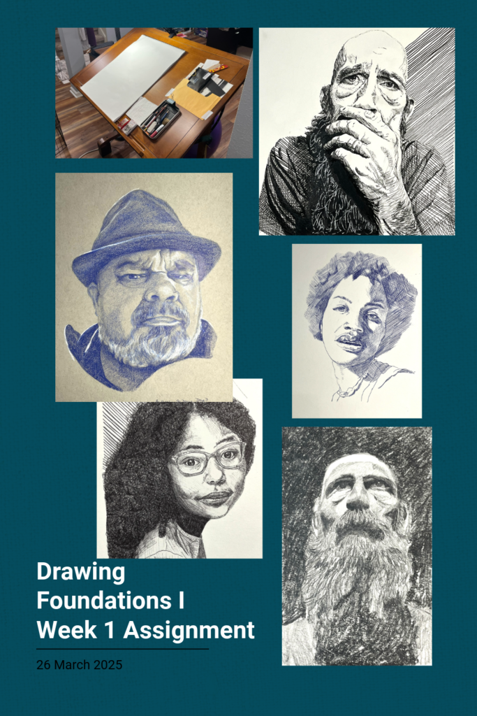 A collage of hand sketched portraits