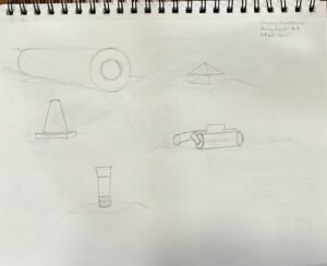 Simple shapes drawn on white drawing paper