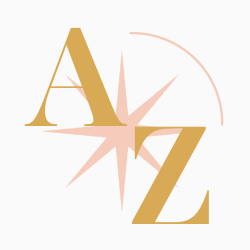 A pink star with the letters A and Z in gold overlaid on top